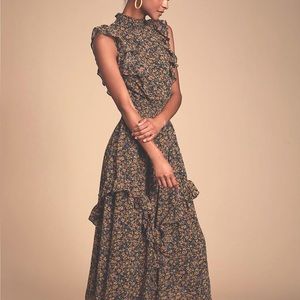 Lulu’s Evalina’s Yellow Floral Mock Neck Midi, S